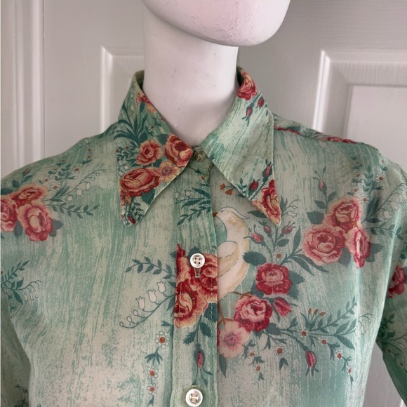 Stuffed shirt Vintage 60s 70s Sheer Shirt Floral Blouse.Size 11/32. A41 - Picture 3 of 15
